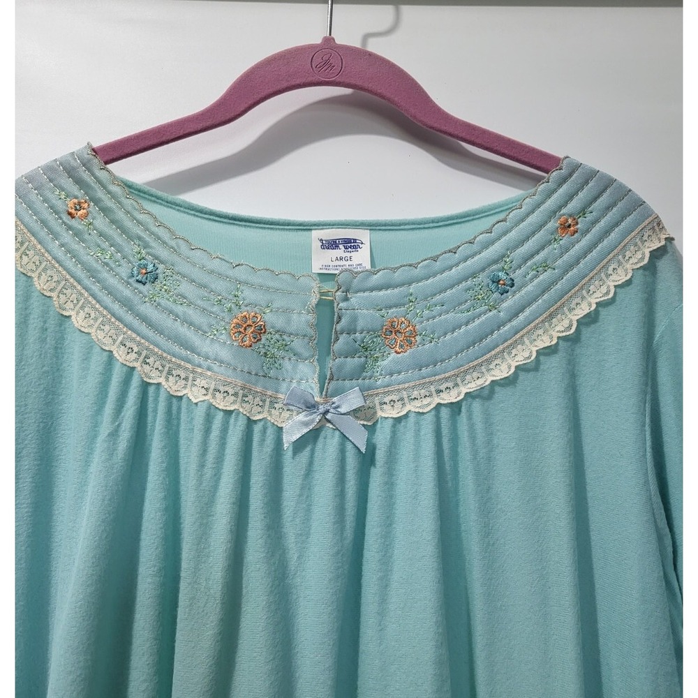 Vintage Dream Wear Nightgown Lingerie Modest Large Aqua Blue 70s USA W Tag - Picture 2 of 7